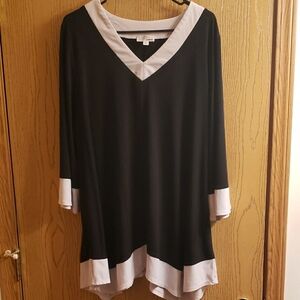 VIP Black and White V-Neck Blouse